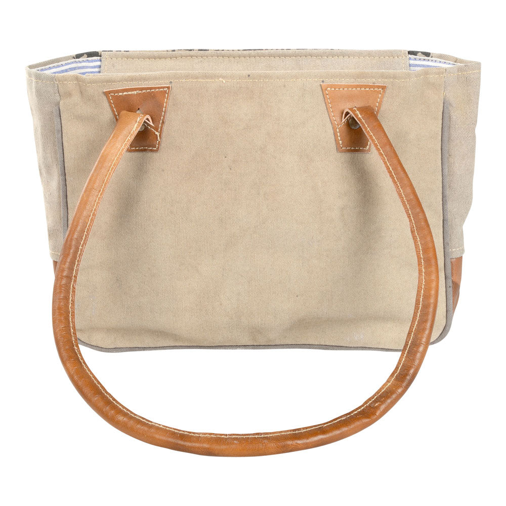 Tan Canvas Shoulder Bag With Print