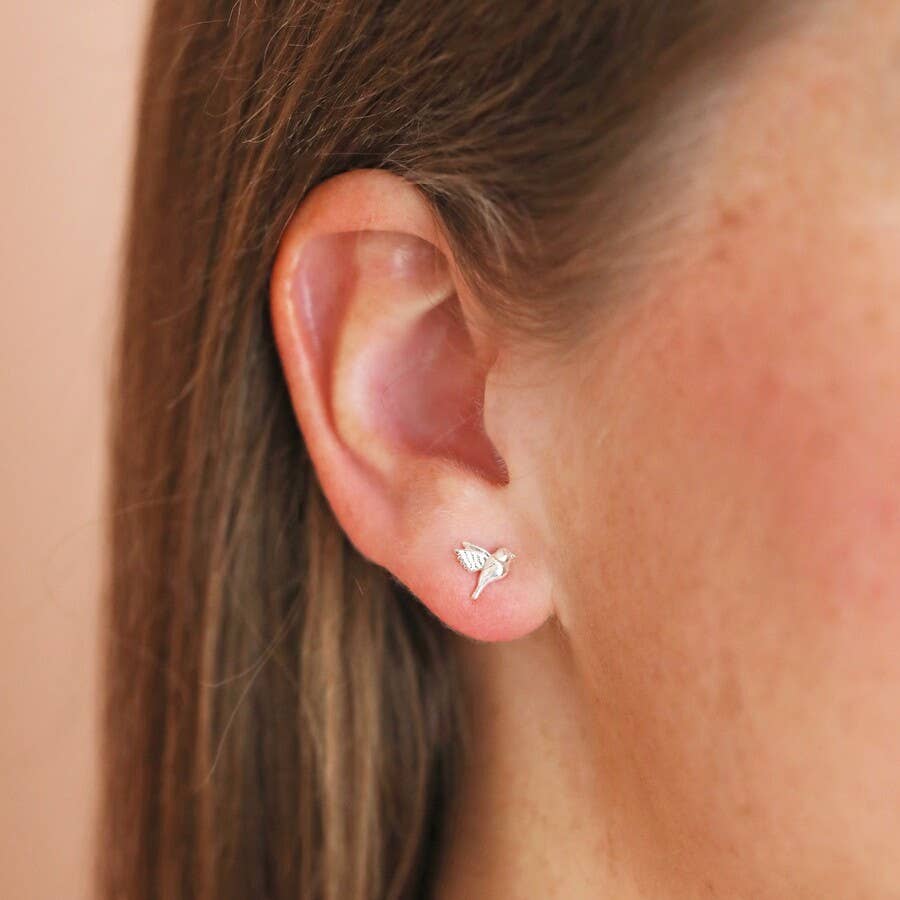 Delicate Bird Stud Earrings in Silver