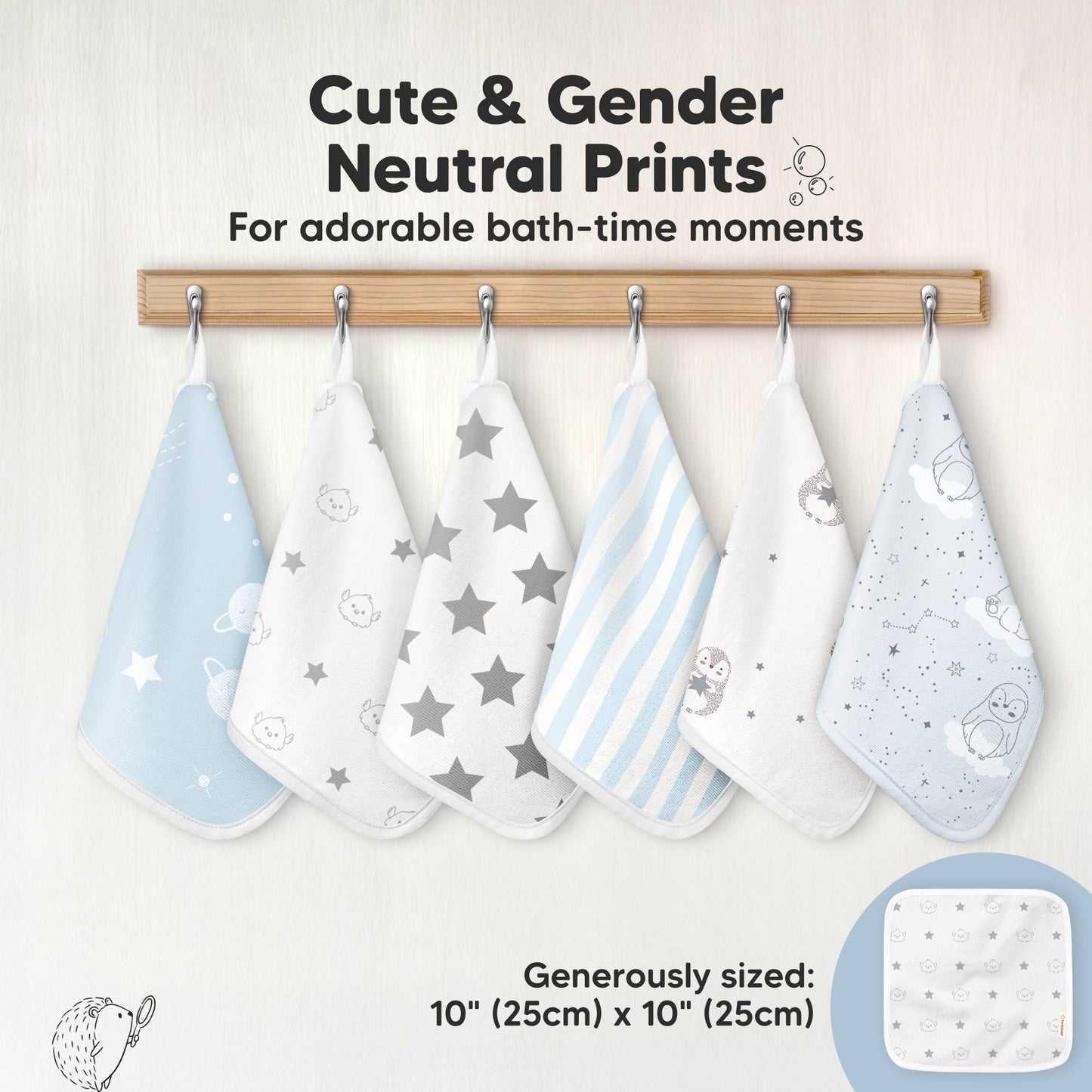 6-Pack Organic Cami Baby Washcloths for Face & Bath Towels