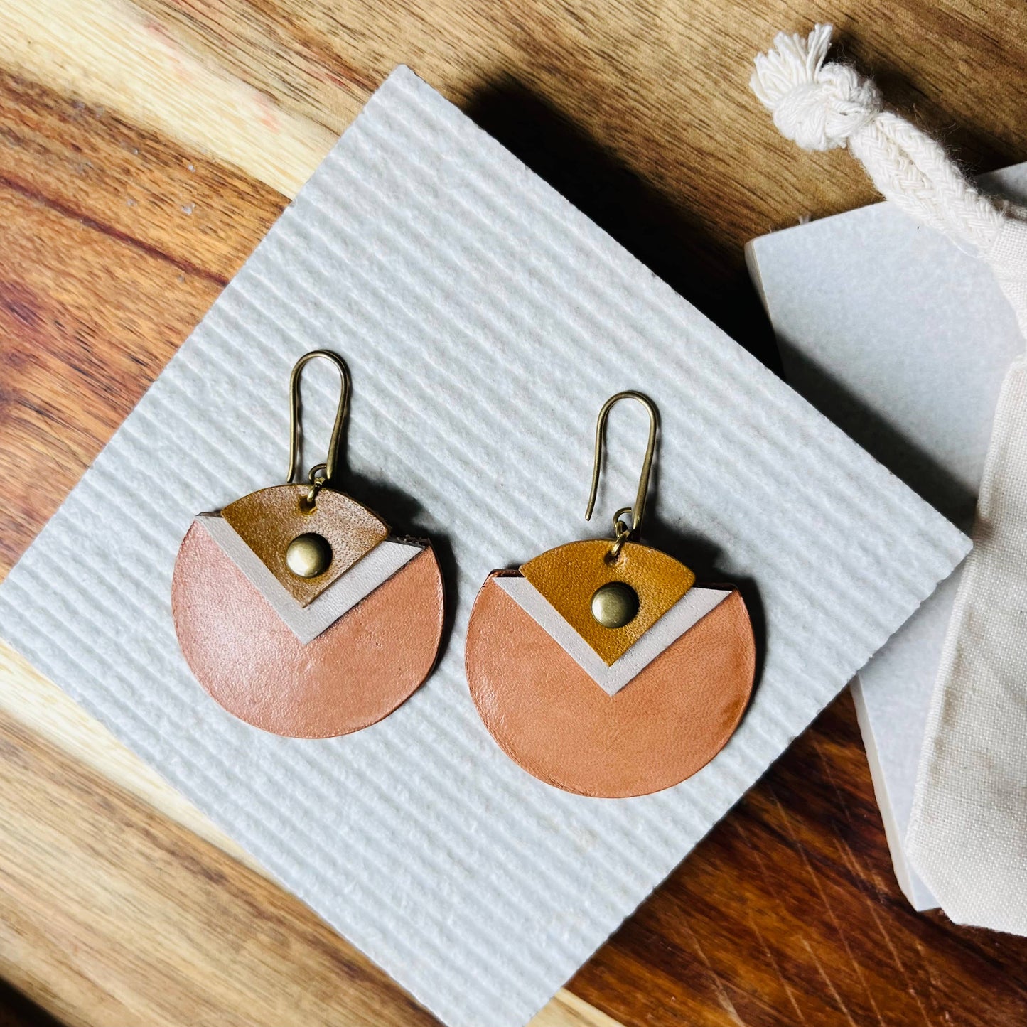 Handcrafted Leather, Tan, Desert Bloom Earrings