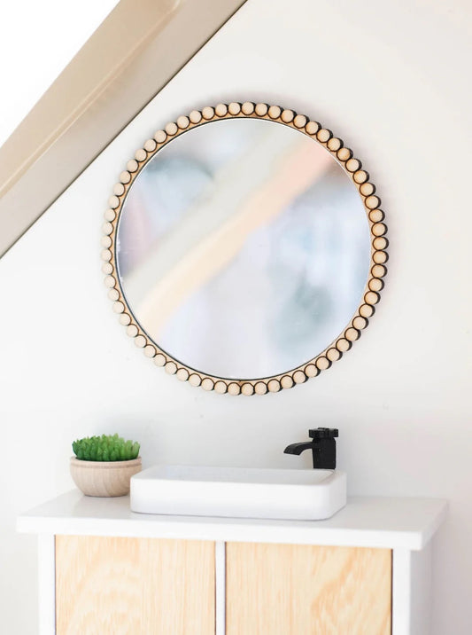 Dollhouse Round Beaded Mirror Natural Wood