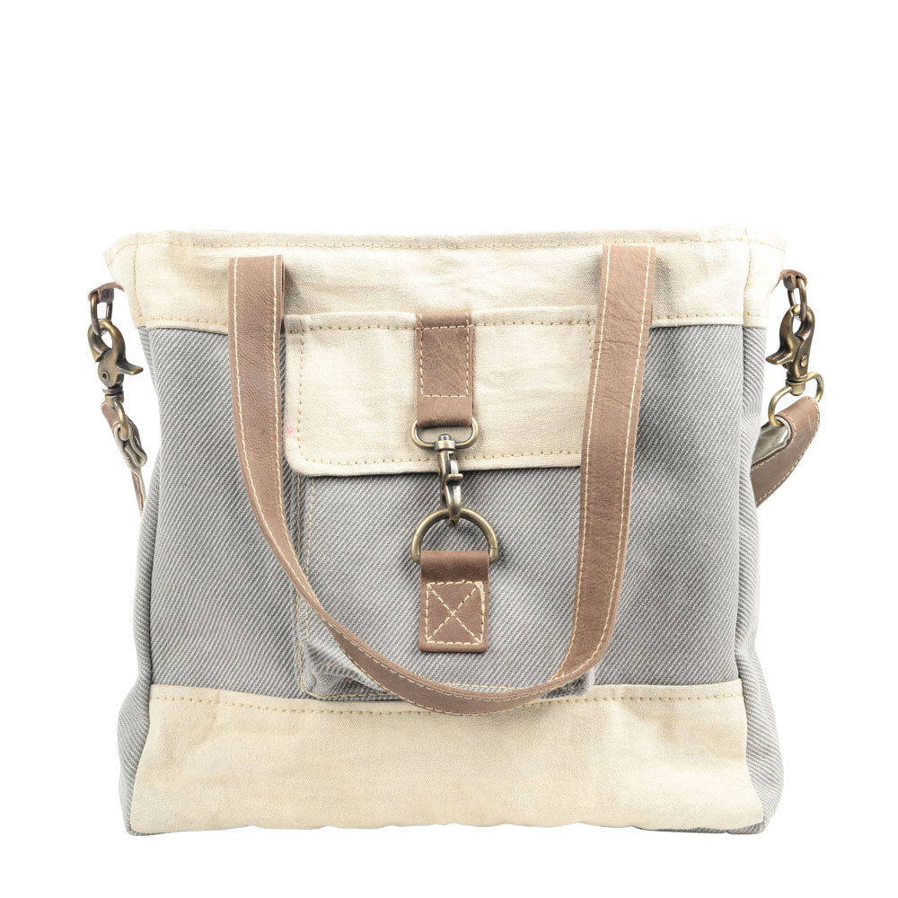 Grey And Cream Mixed Fabric Crossbody Bag