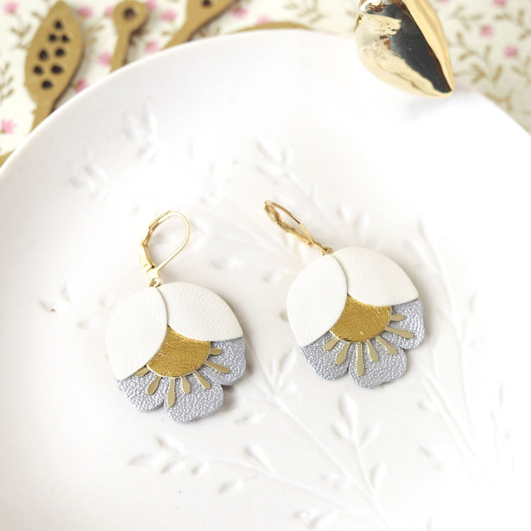 Cherry Flower Earrings – White, Gold, Silver Leather