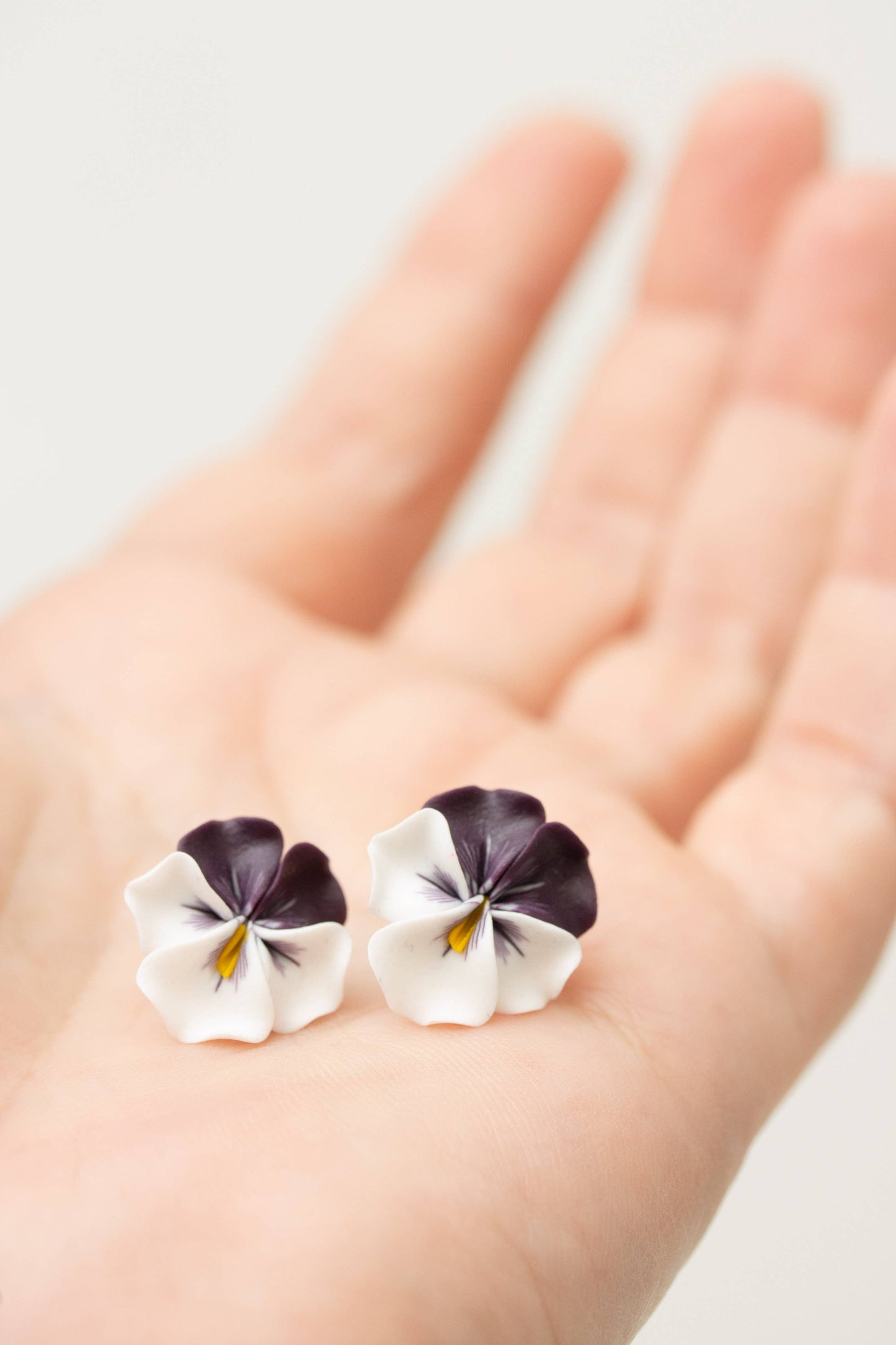 Purple White Pansy Earrings