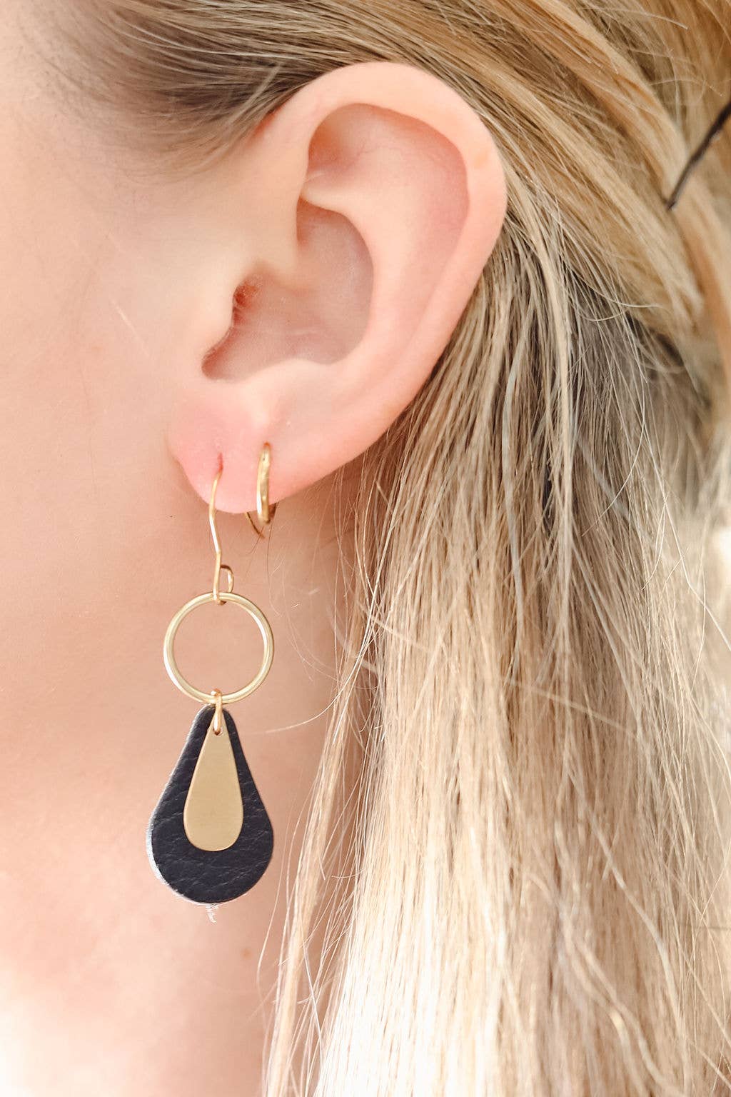Leather & Brass Drop Earrings