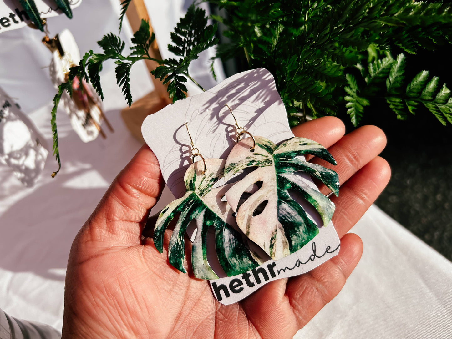 Monstera Albo Plant Leaf Earrings