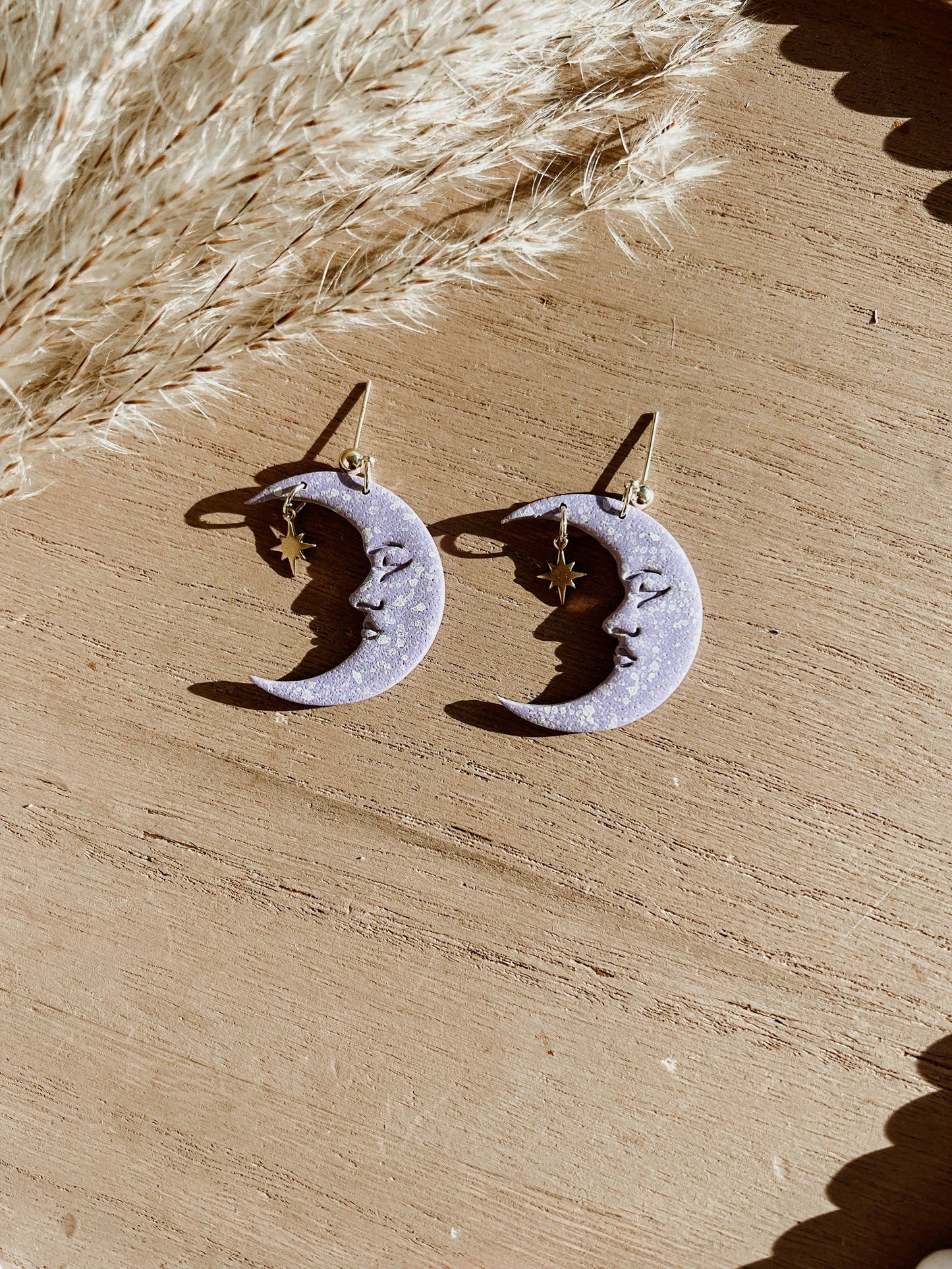 Purple Dream Moon Dangles, Boho Earrings