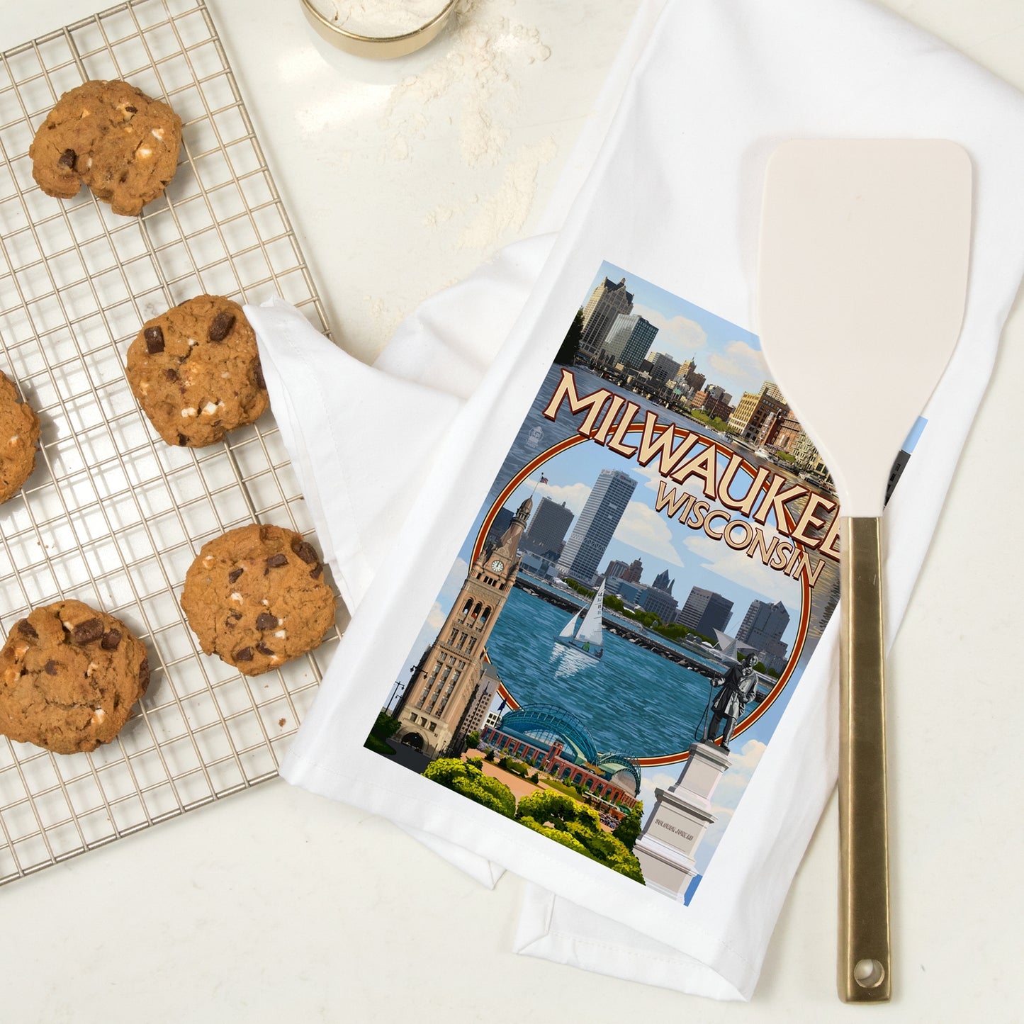 Milwaukee Montage Scenes Tea Towel