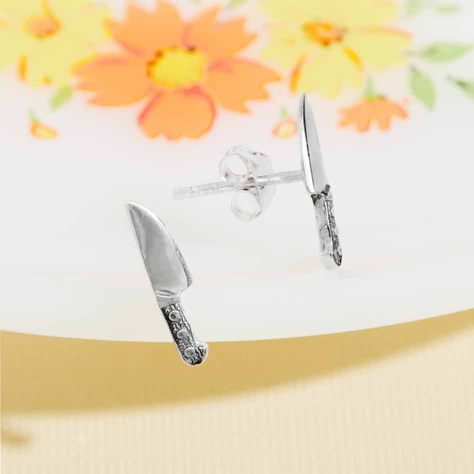 Sterling Silver or Bronze Kitchen Knife Post Earrings 13x3mm