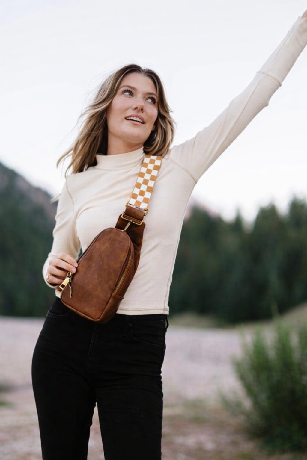 Sarah Shoulder Sling Crossbody - Tan Checkered