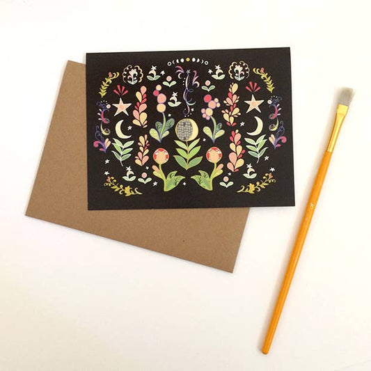 BOX of 8 Moon Flowers Cards  - blank, thank you card