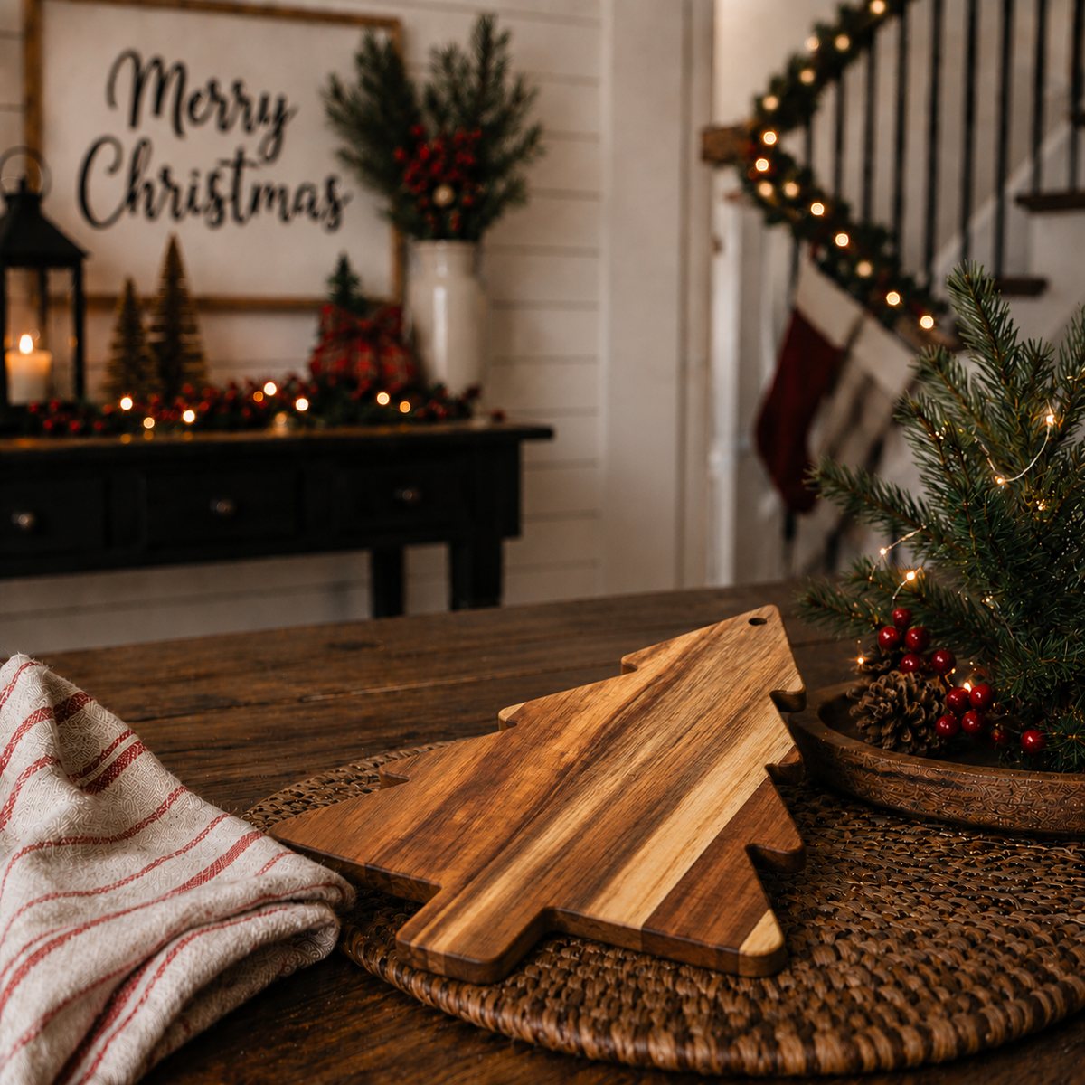 Christmas Tree Shape Serving Board, Holiday Charcuterie Wood