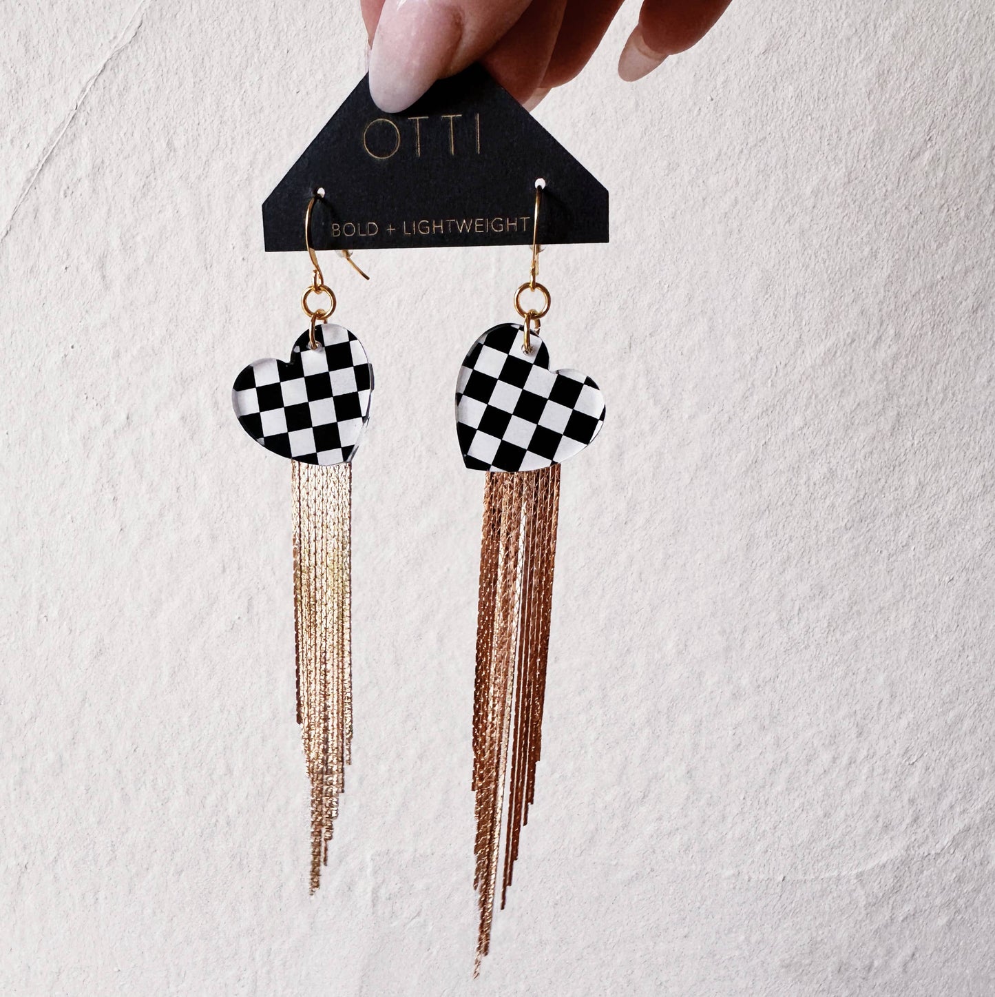 18K Gold Glamour Fringe earring: Checkerboard