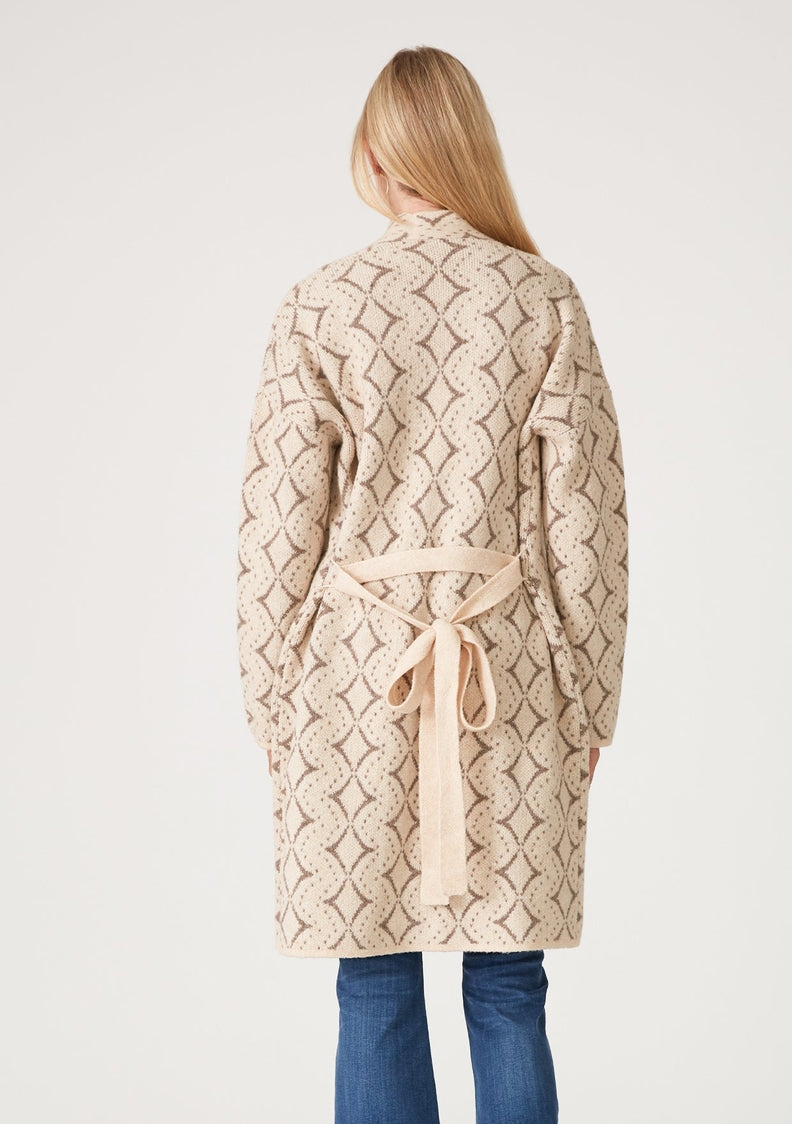 Western Diamond Jacquard Belted Cardigan