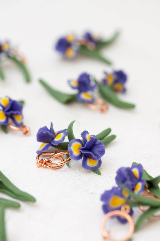 Blue Iris Clip-On Earrings – Handmade Polymer Clay Jewelry