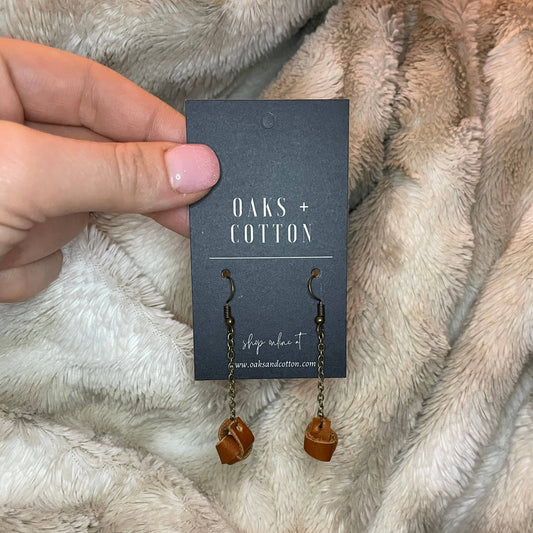 Chain + Leather Knot Dangle Earrings