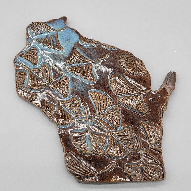 Wisconsin State Shaped Handmade Stoneware Ceramic Magnet