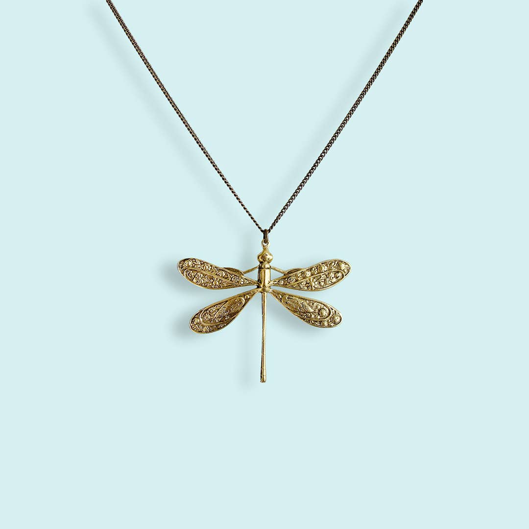 Golden Dragonfly Necklace - 18" Chain