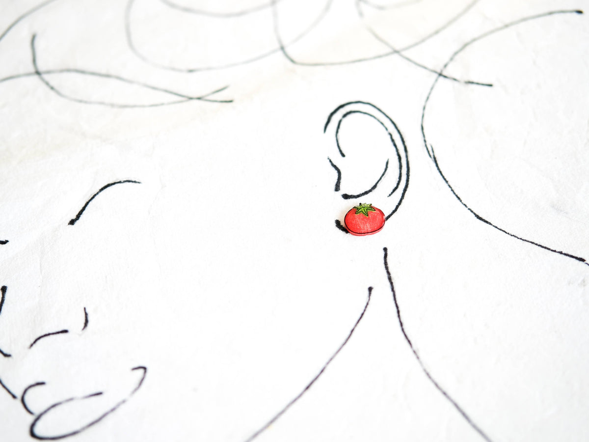 Mismatched Tomato & Bowtie Pasta Stud Earrings