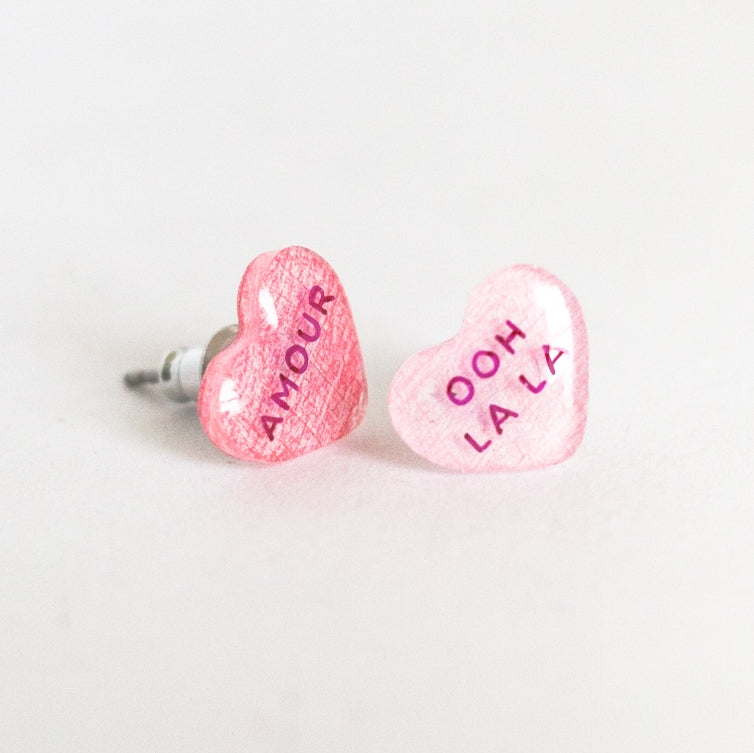 Valentine Candy Heart Earrings - Amour + Ohh Lala