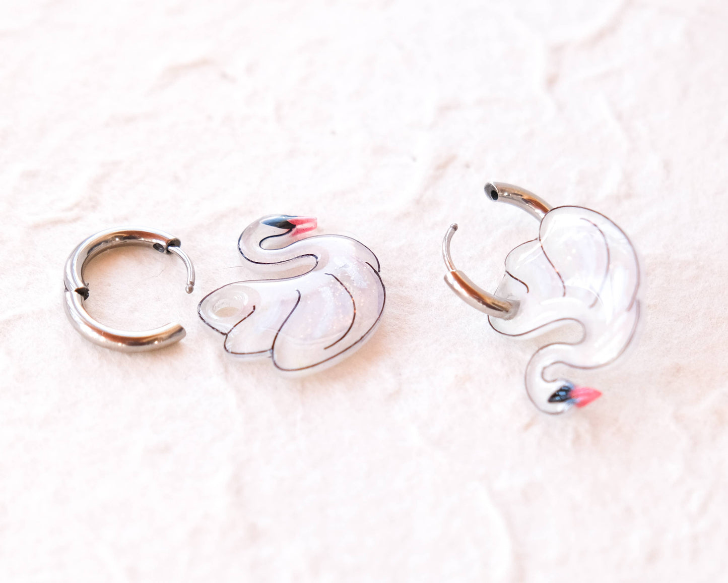 White Swan Elegant Silver Huggie Hoop Earrings