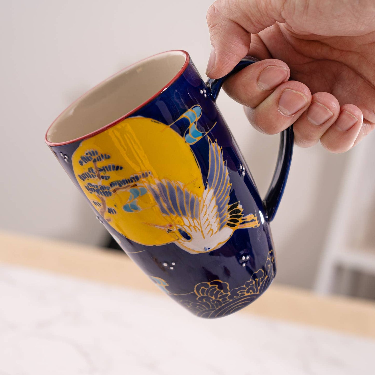 Japanese Crane Design 15oz Tea Mug With Lid and Infuser