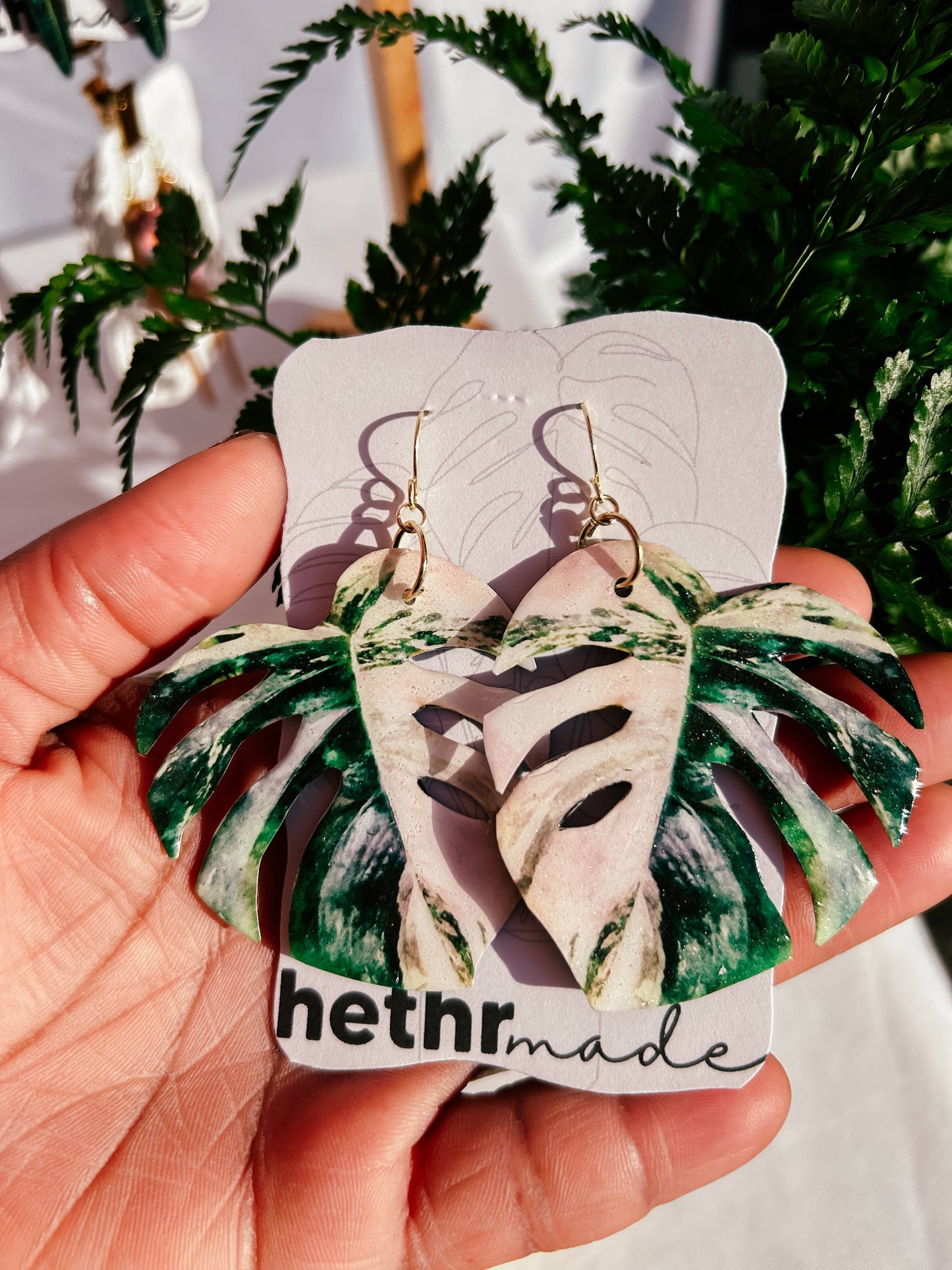 Monstera Albo Plant Leaf Earrings
