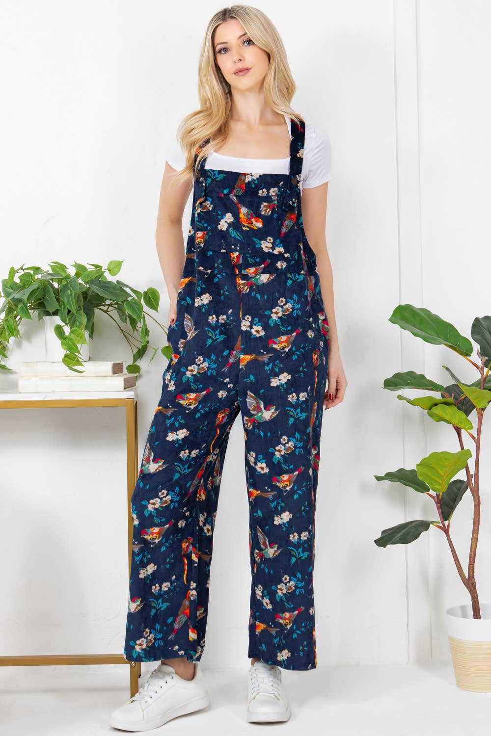 Colorful Bird Corduroy Overall