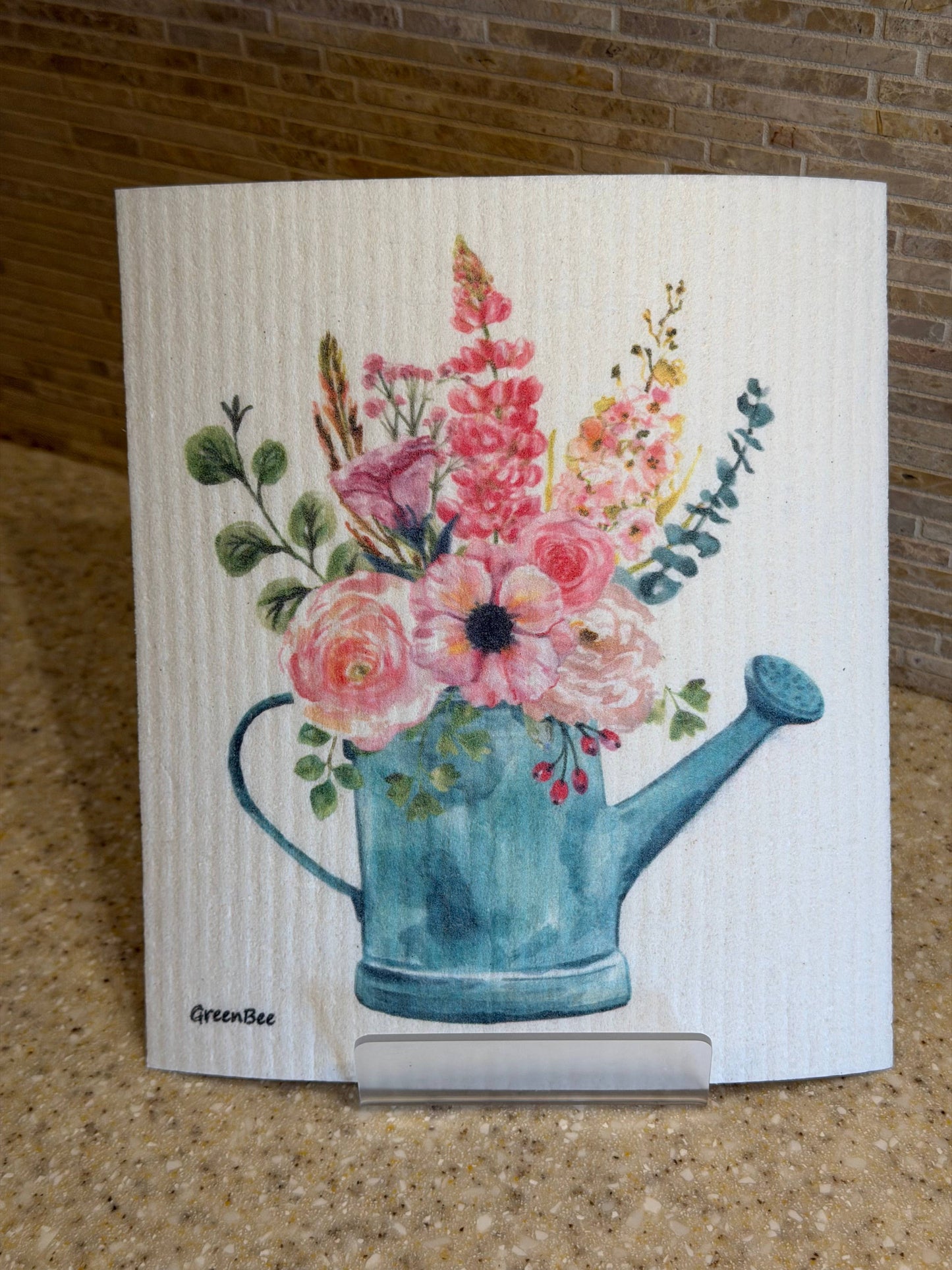 Watering Can Floral Swedish Dishcloth