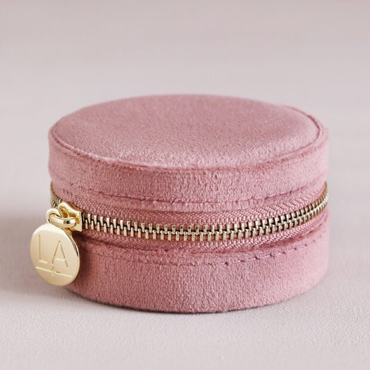 Rose Pink Round Travel Jewelry Case