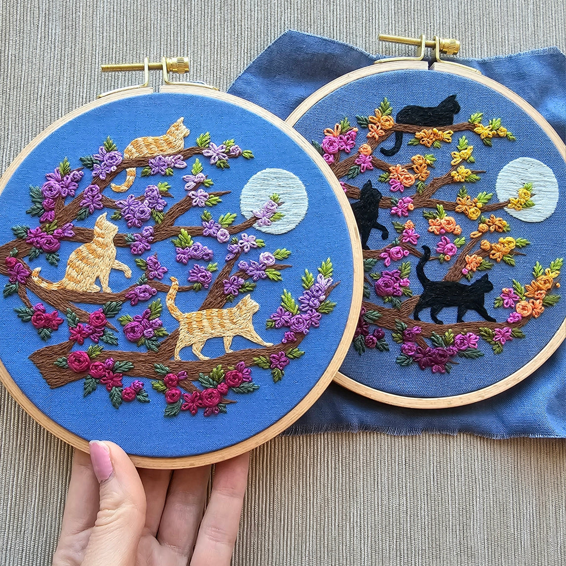 Cats & Full Moon Hand Embroidery Kit