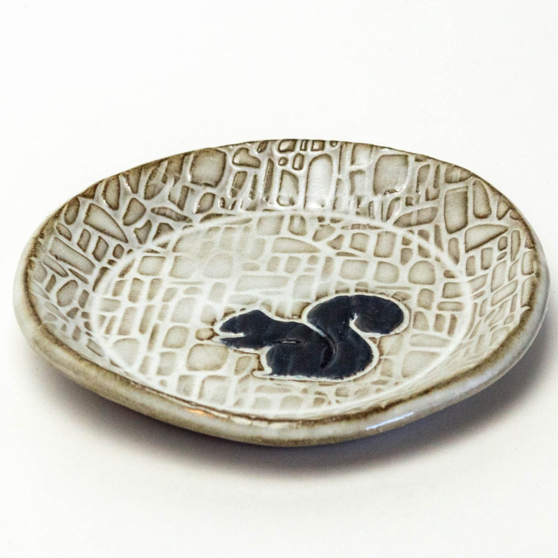 Black Squirrel Pattern Ceramic Round Trinket Dish