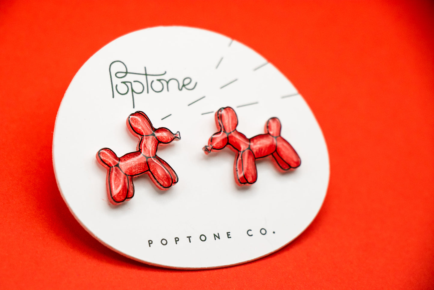 Red Balloon Dog Stud Earrings