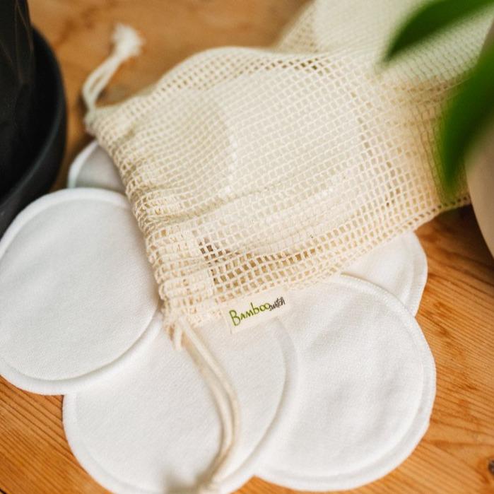 Set of 20 Reusable Bamboo Cotton Facial Rounds w/Mesh Bag