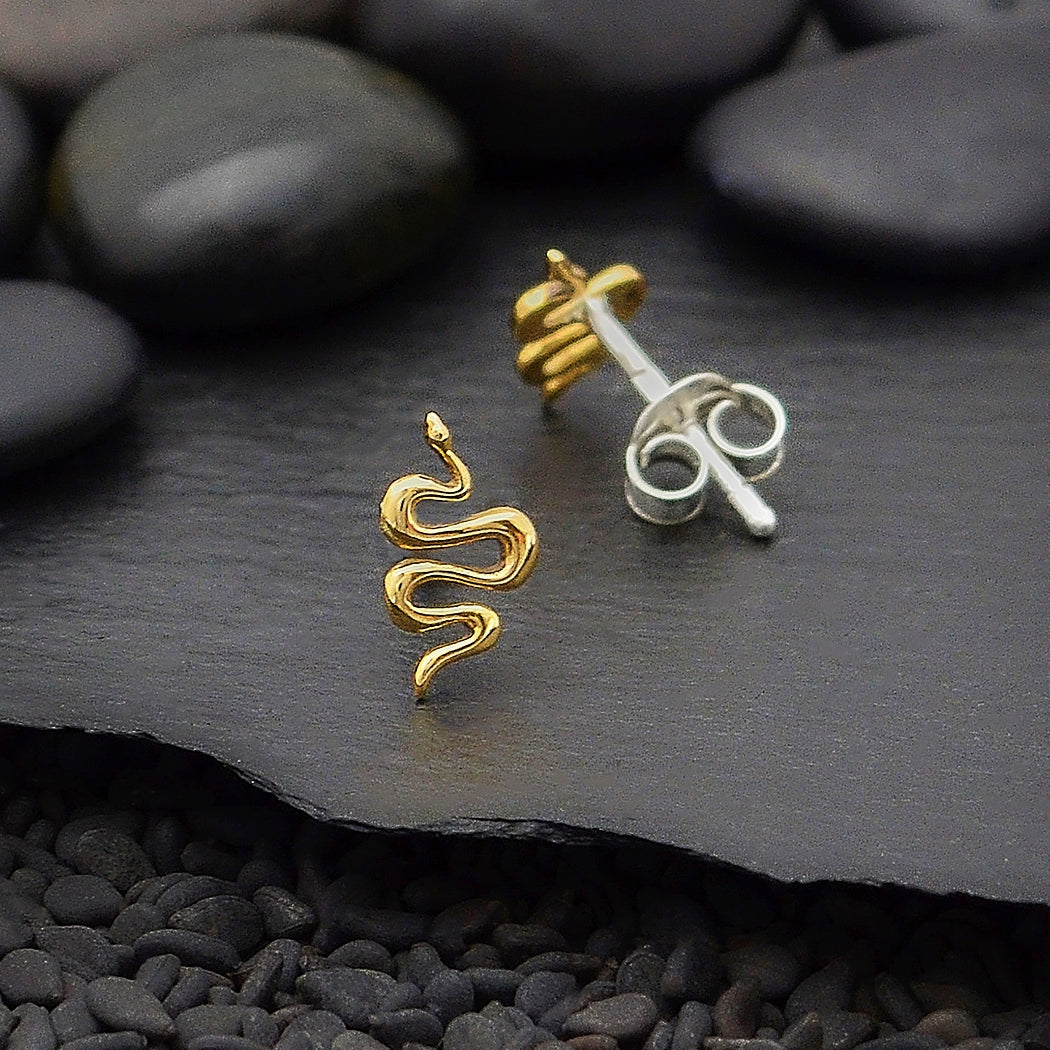 Sterling Silver or Bronze Snake Post Earrings 9x5mm