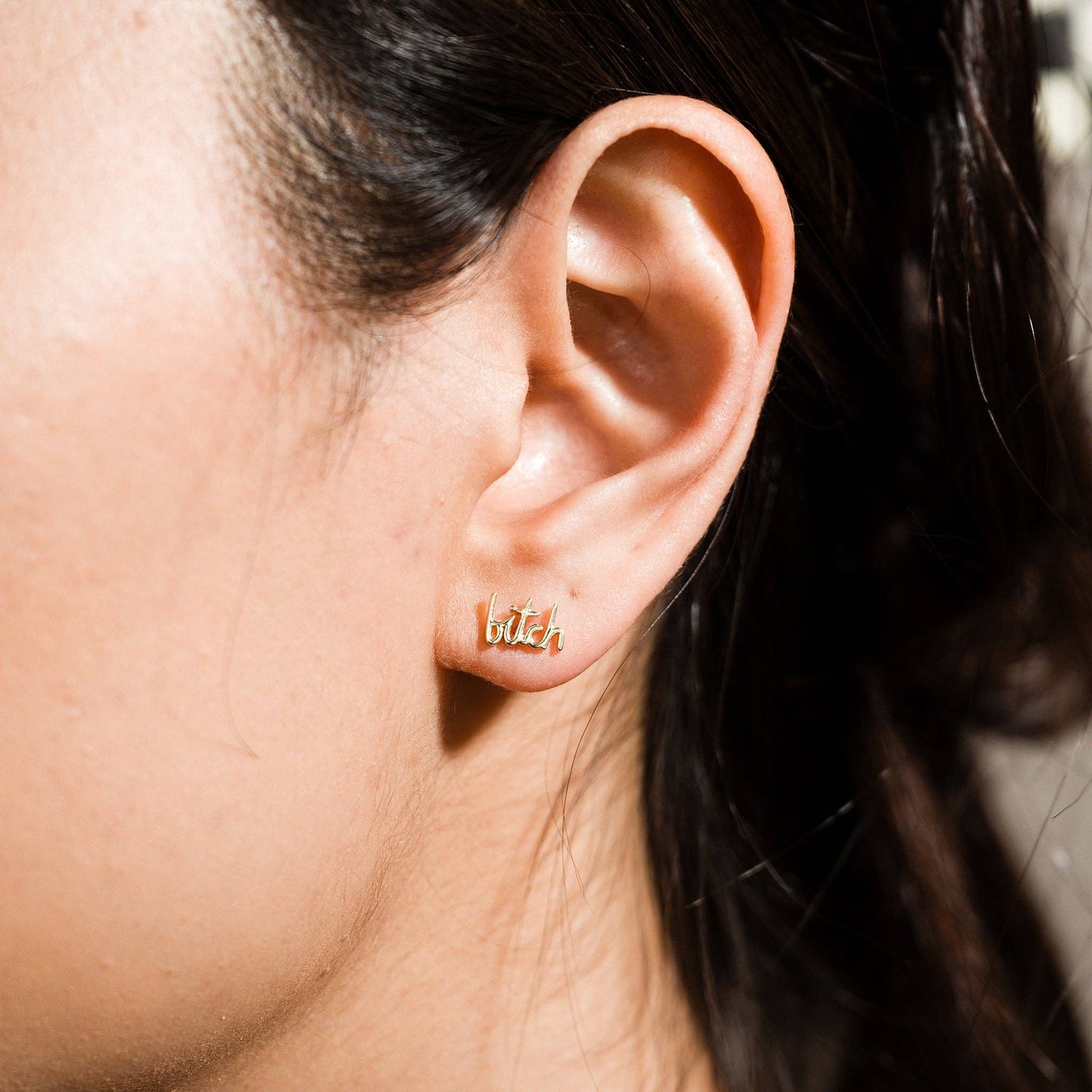 Bitch Swear Stud Earrings - Silver - Single