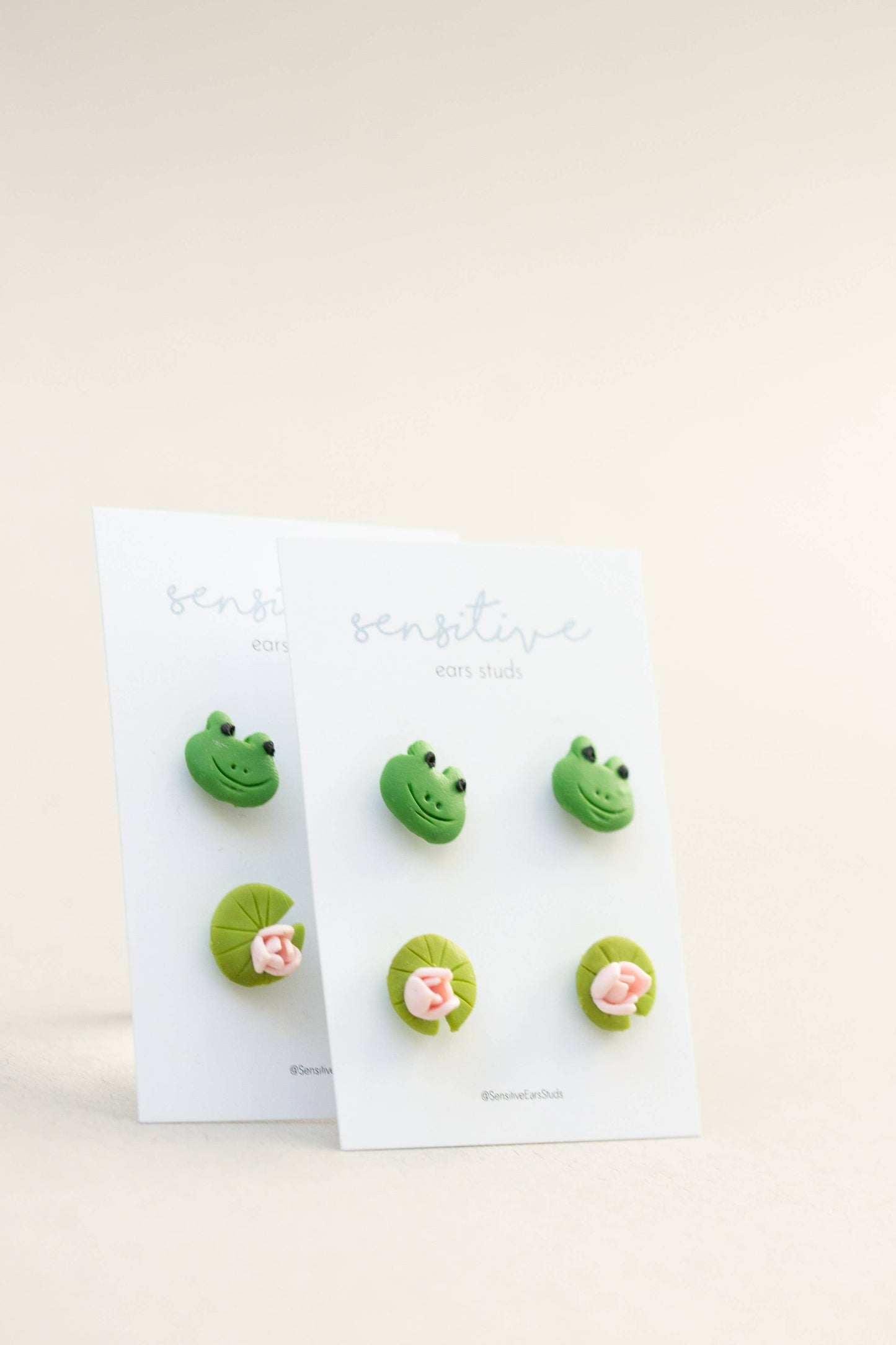 Frog & Water Lily Stud Earrings Set – Hypoallergenic