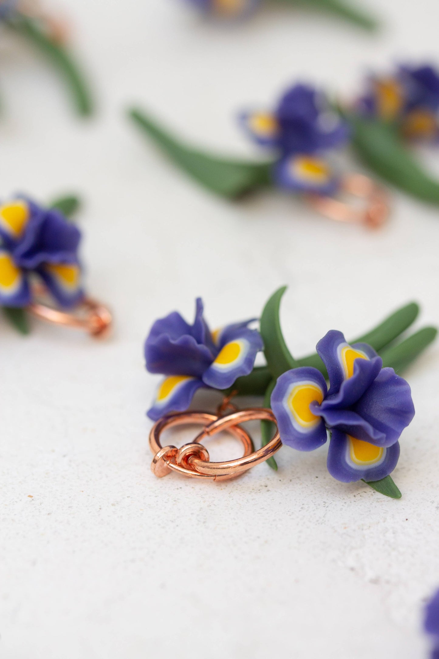 Blue Iris Clip-On Earrings – Handmade Polymer Clay Jewelry