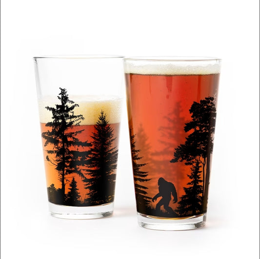 Bigfoot in the Forest Pint Glass