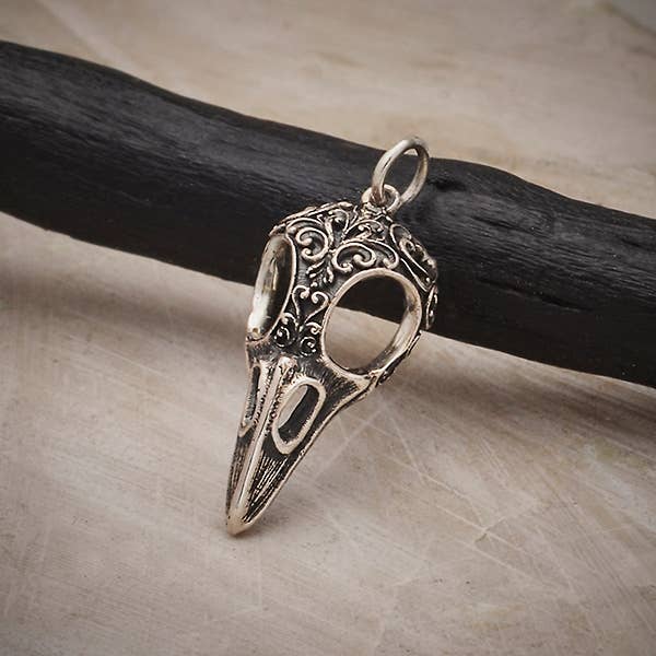 Raven Skull Charm with Scroll Carving 28x11mm