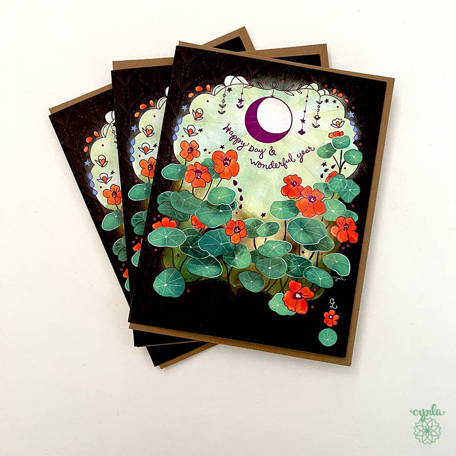 Moon Garden Nasturtiums Greeting Card
