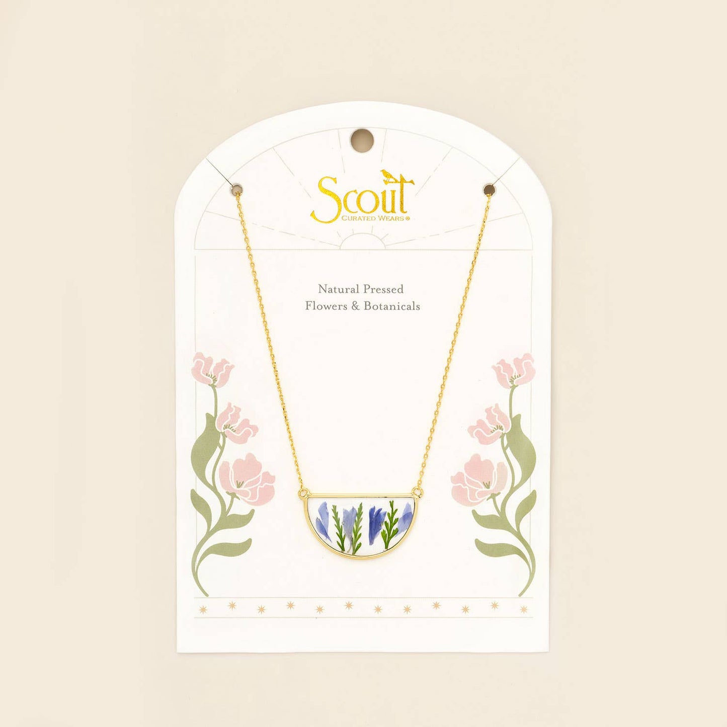 Pressed Flower Necklace - Purple Cornflower/Gold