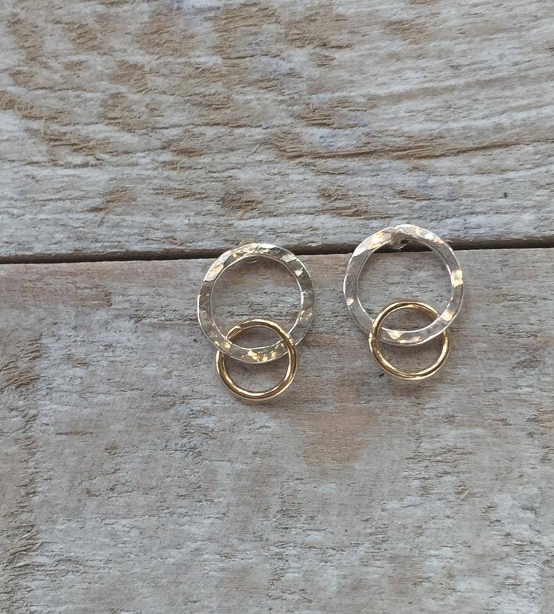 Mixed Metal Double Circle Post Earrings