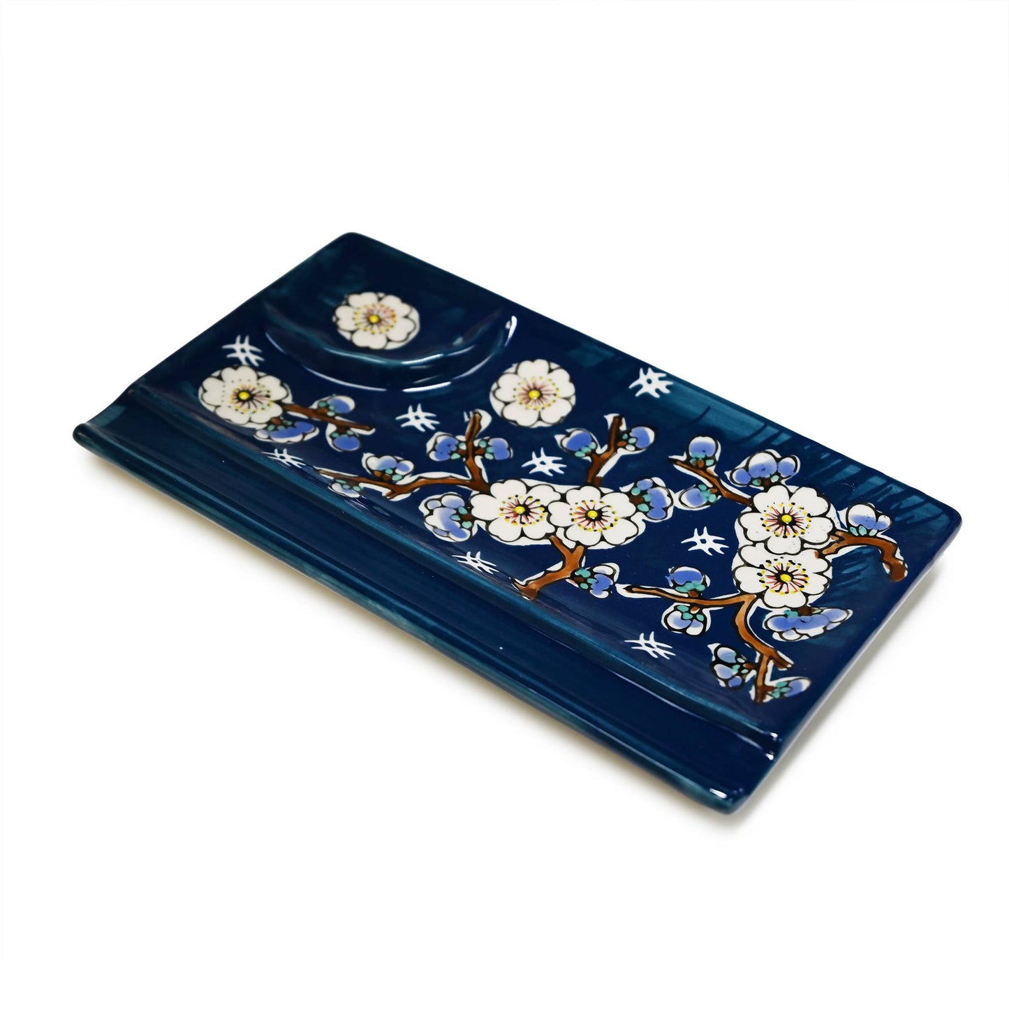 MIRA DIVIDED PLATE WITH CHOPS – NAVY WITH WHITE PLUM BLOSSOM