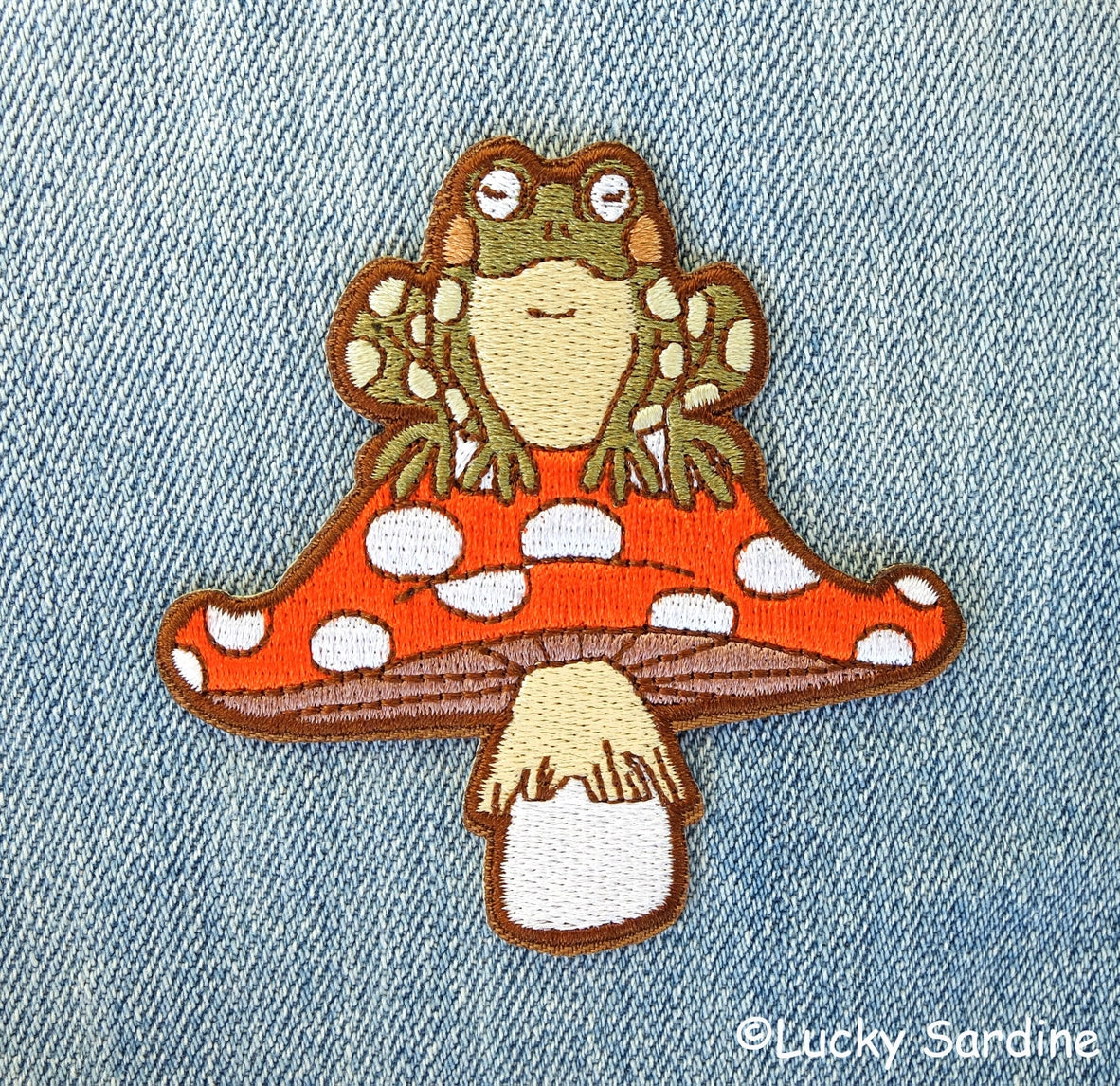 Toad On A Mushroom Embroidered Iron-on Patch