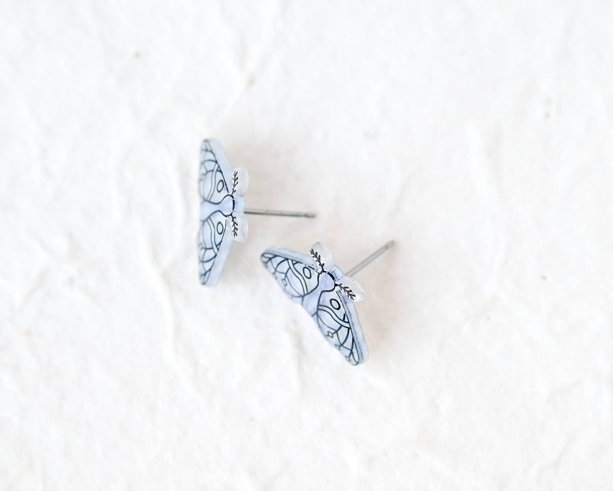 Winter White Moth Stud Earrings