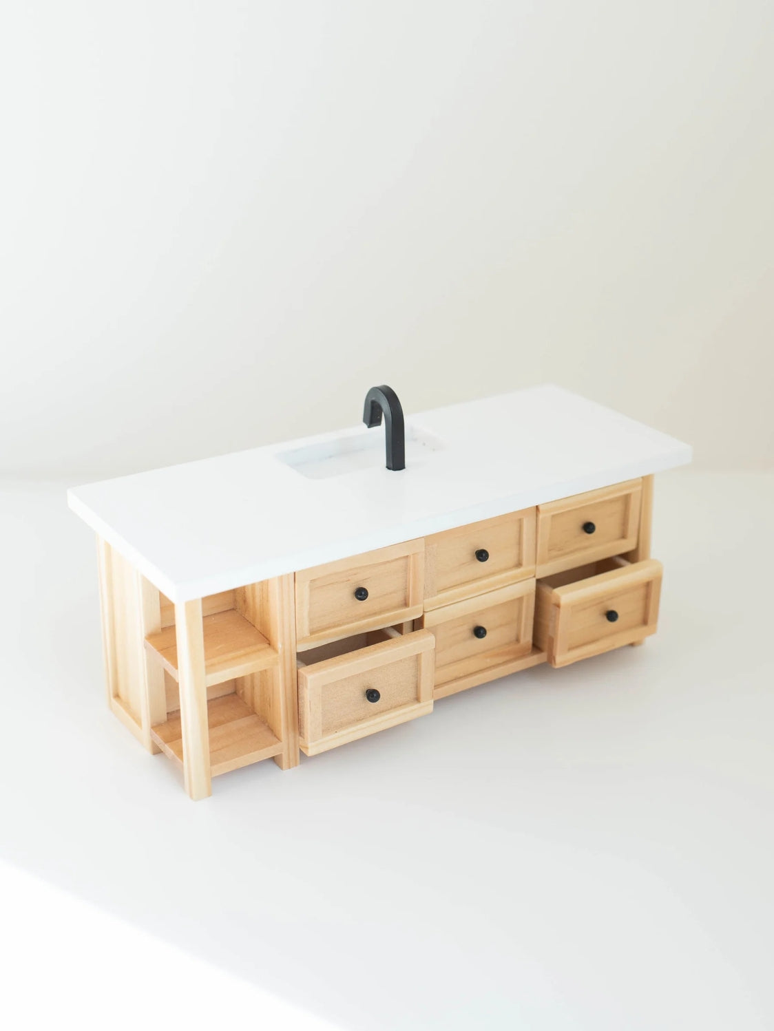 Dollhouse Farm Style Island with Drawers Natural Wood
