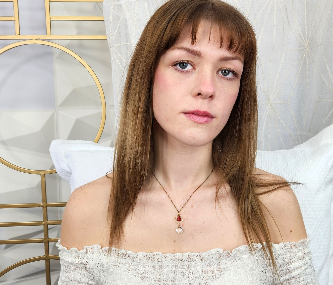 Clear Quartz & Garnet Vintage Inspired Teardrop Necklace