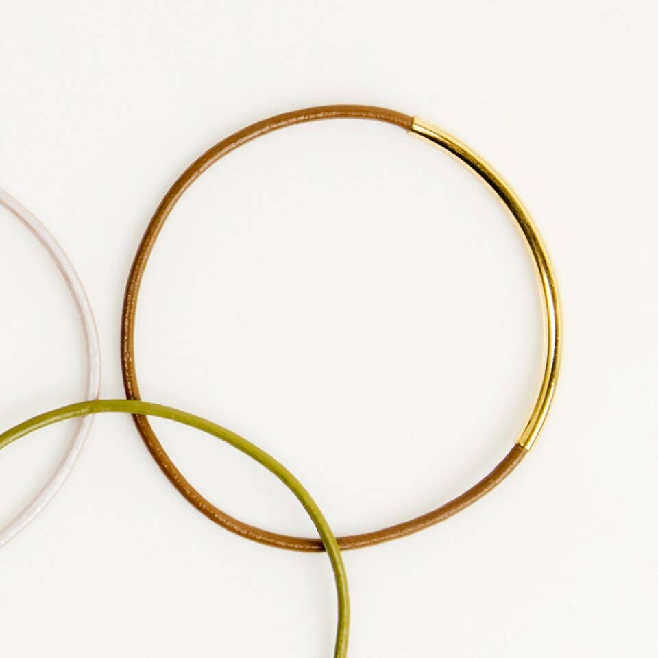 Leather and Metal Bar Bangles