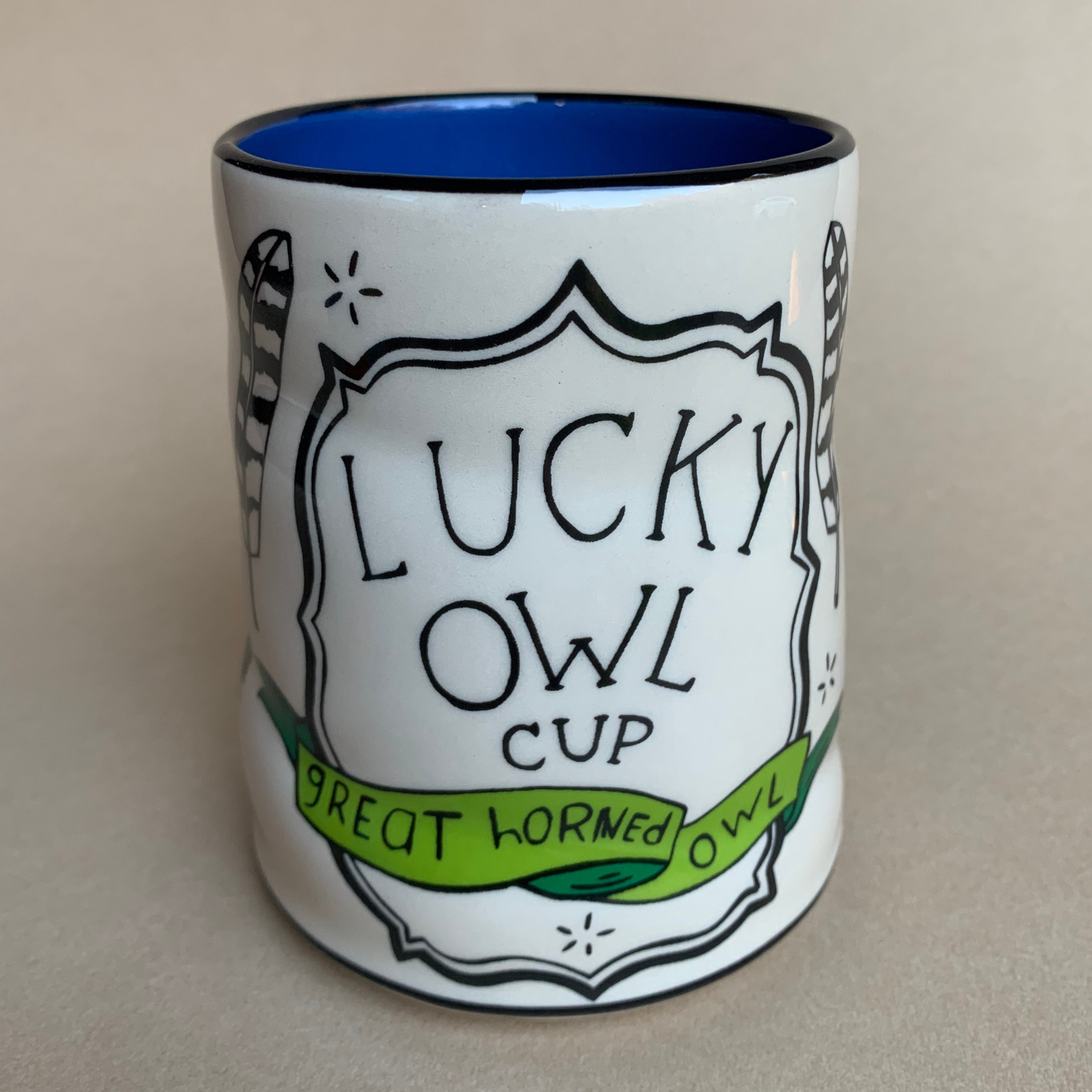 Lucky Great Horned Owl Cup - XLarge Ceramic Mug